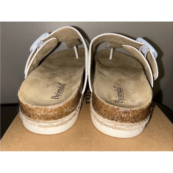 NEW Bjorndal White Penelope Thong Sandals, Cork insole, White & Jute Bottoms Sz7 - Picture 5 of 11